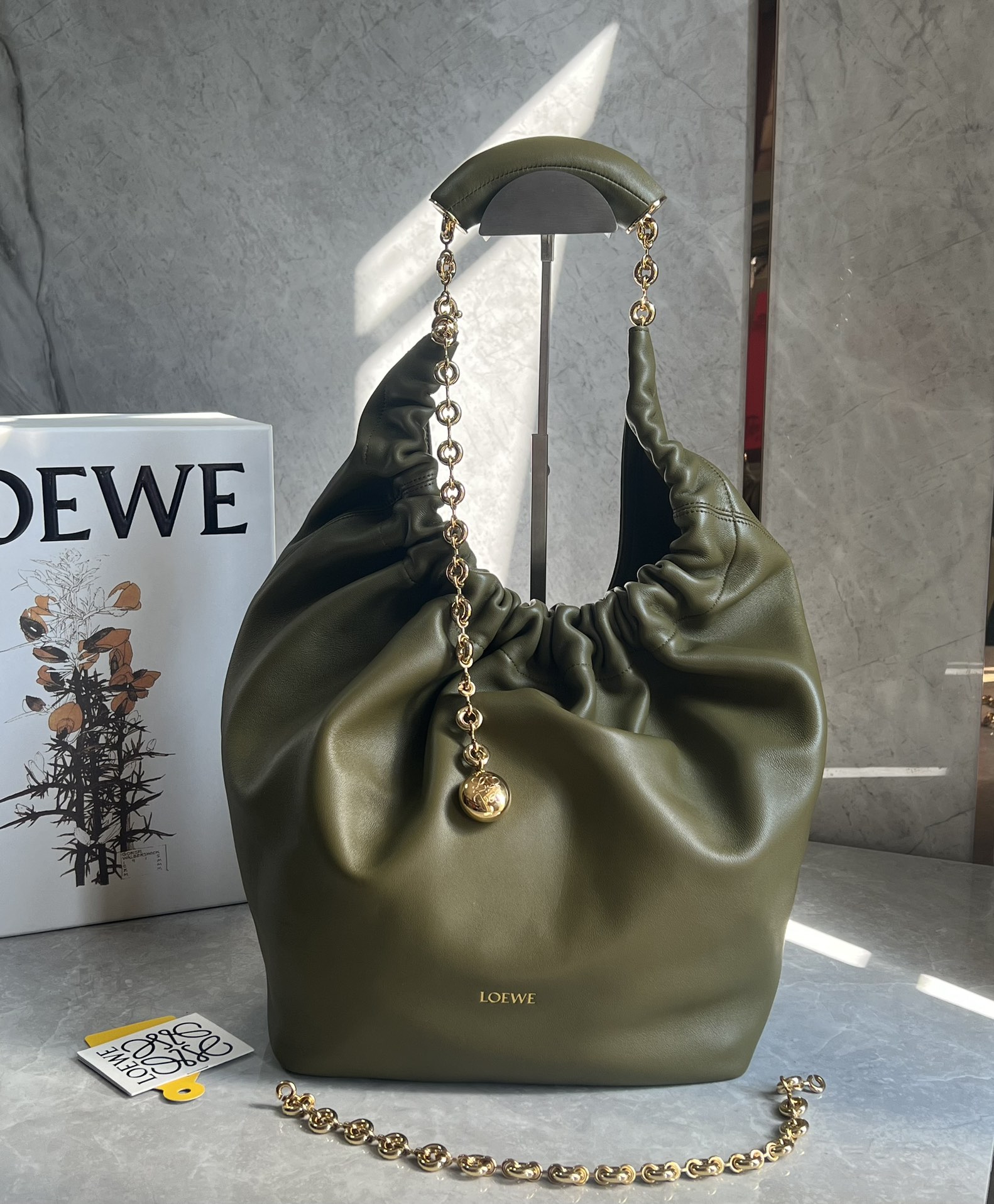 Loewe Small Squeeze Bag in Mellow Nappa Lambskin Dark Khaki Green